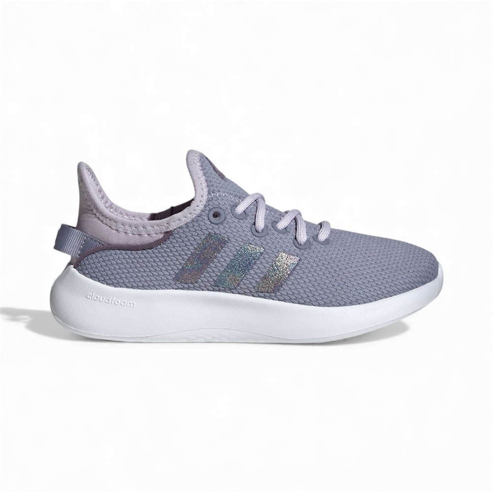 ADIDAS Cloudfoam Pure Sneakers Silver Violet Glitter Running Shoes Girls SIZE 5